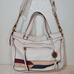 The Sak Womens Leather Crossbody Shoulder Handbag Purse Ivory Lots Of Pockets